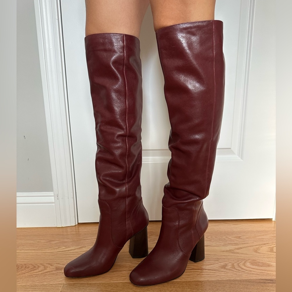 Joie Brown/Burgundy Knee-High Boots.